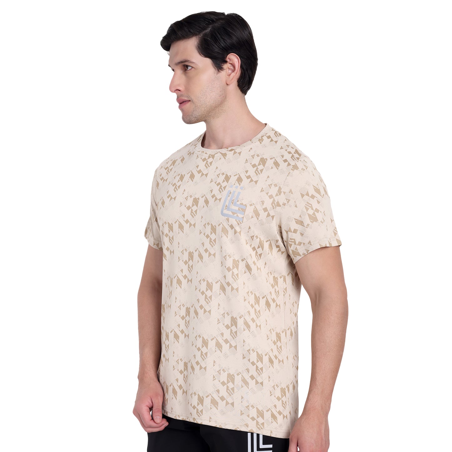 Beige Textured Performance T-Shirt For Men