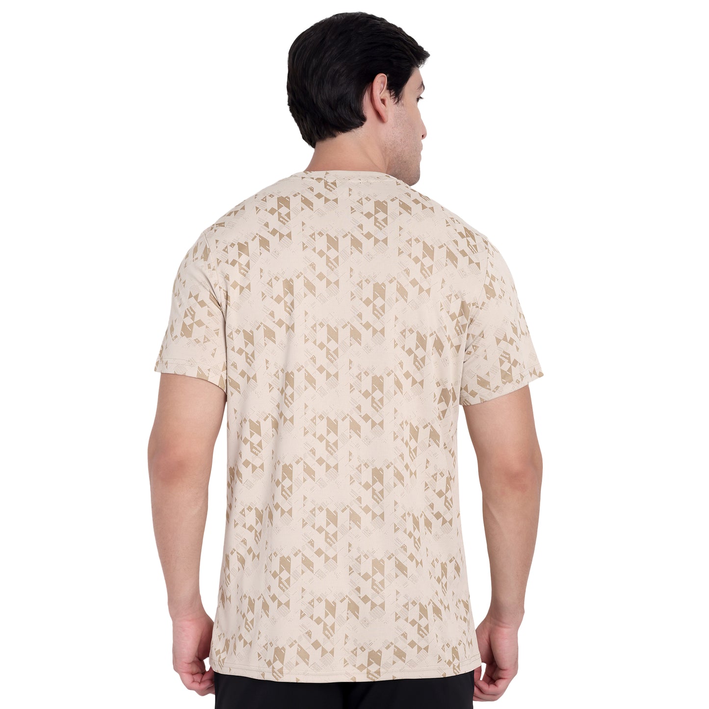 Beige Textured Performance T-Shirt For Men
