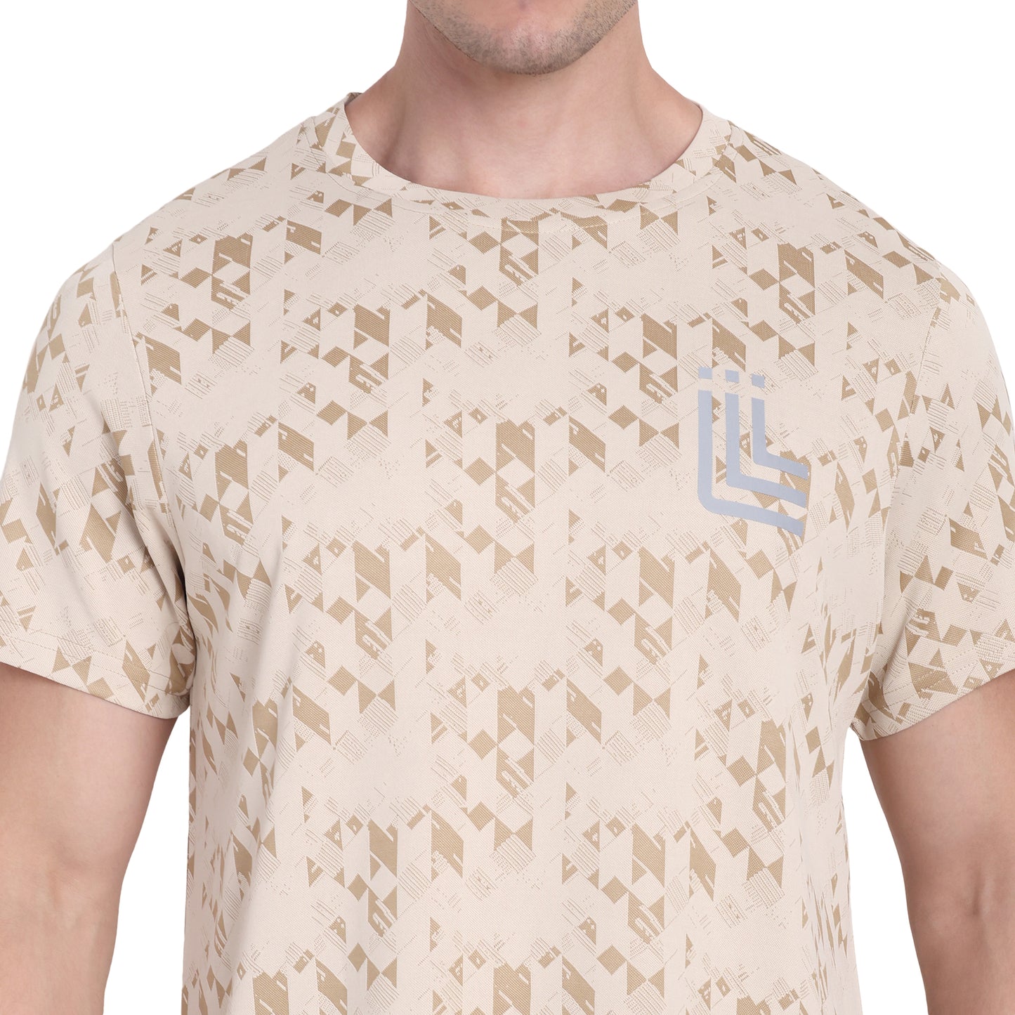 Beige Textured Performance T-Shirt For Men
