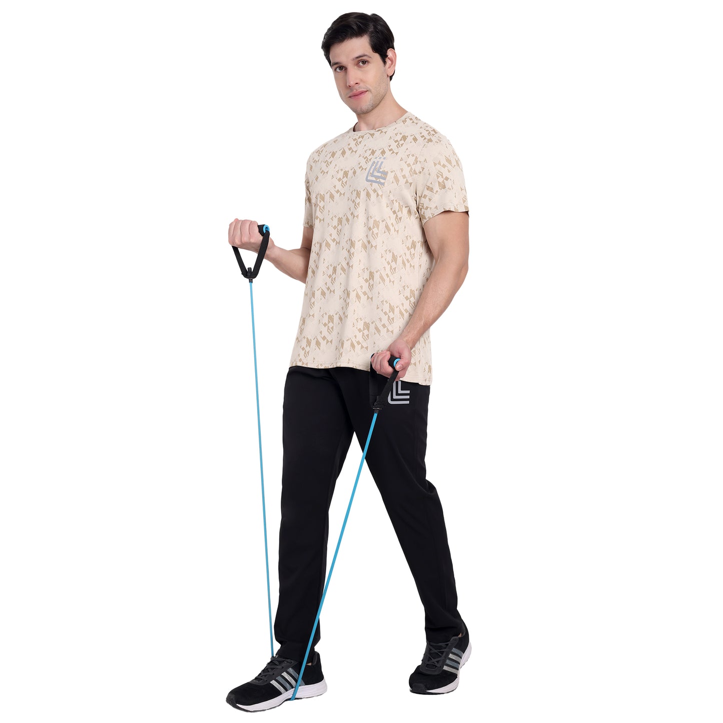 Beige Textured Performance T-Shirt For Men