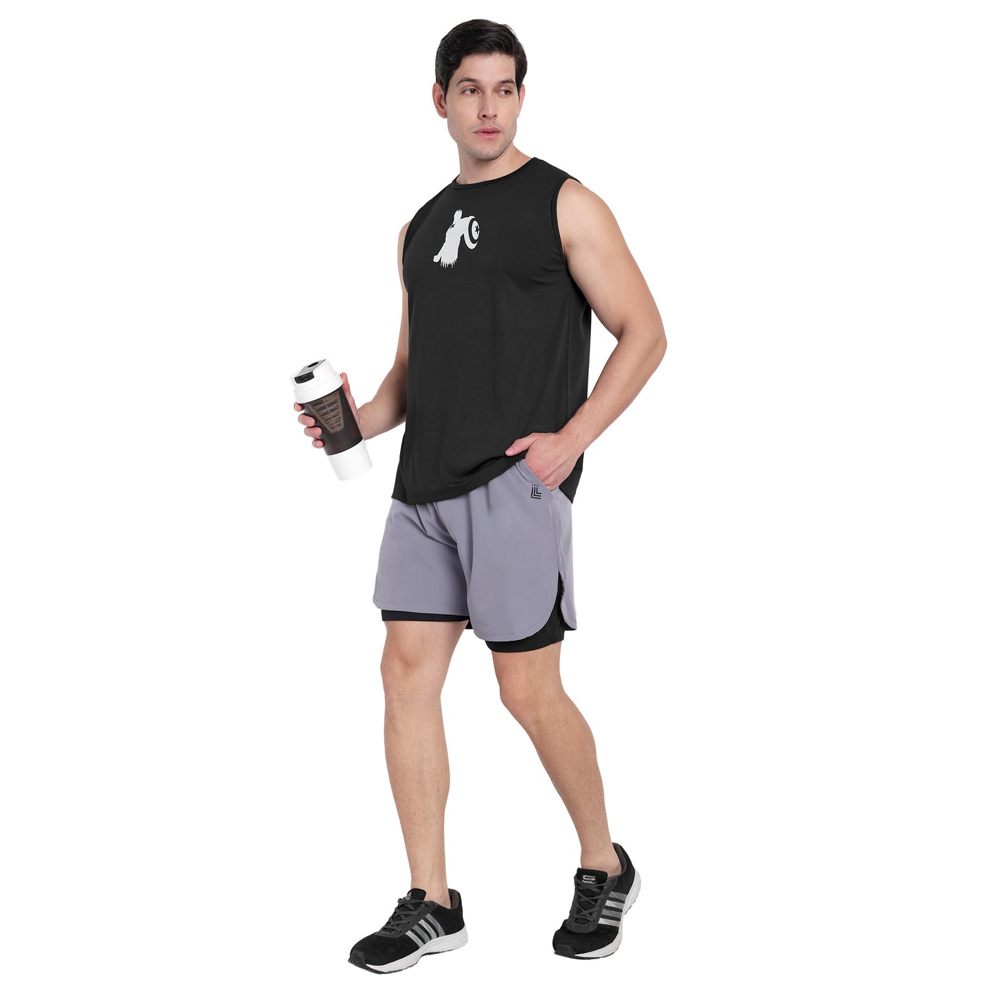 Black Round Neck Gym Vest & Tank Top For Men