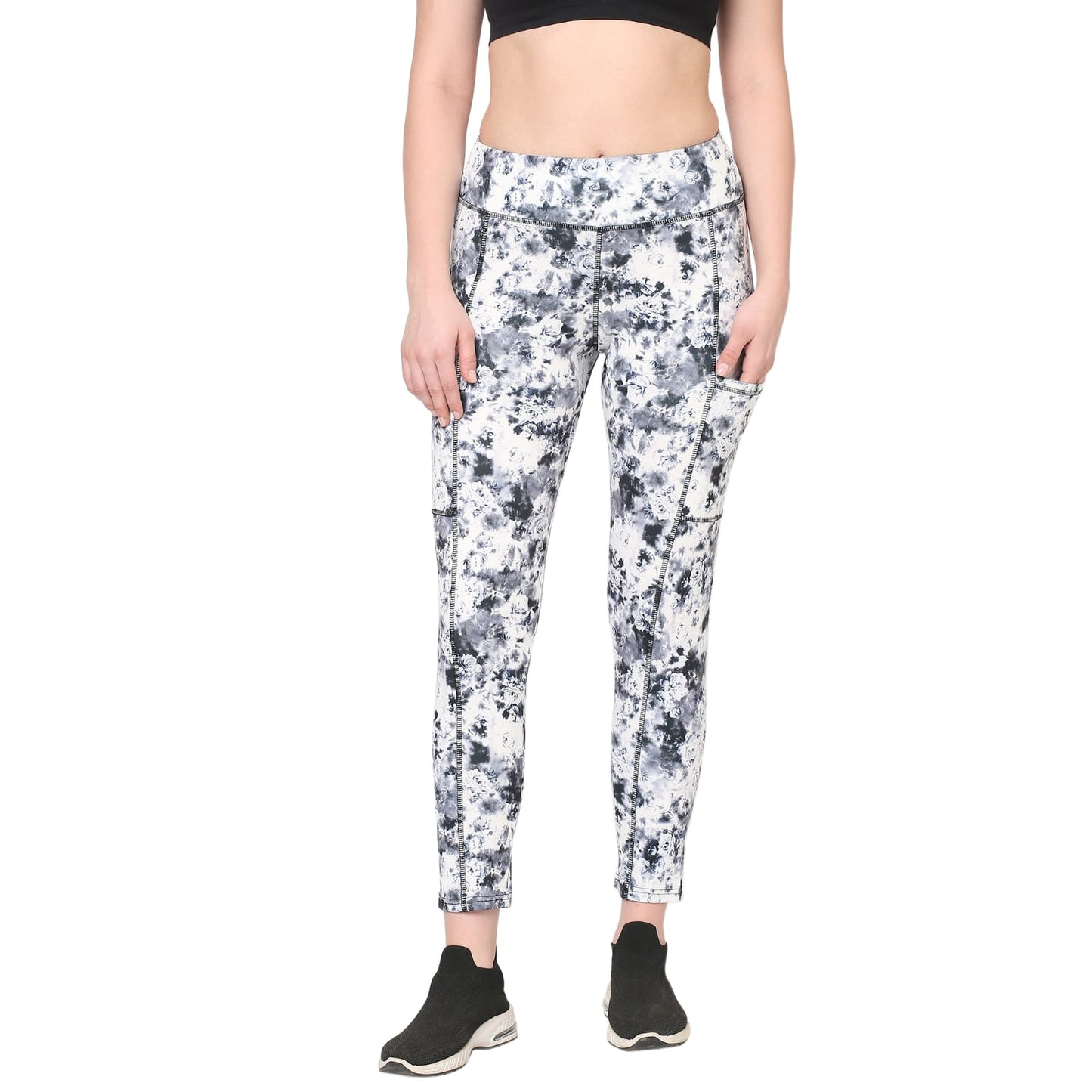White Black Marble Shade Printed Gym Leggings