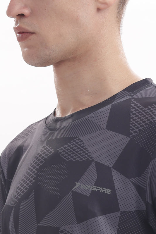 Black & Grey Textured Performance Gym T-Shirt For Men