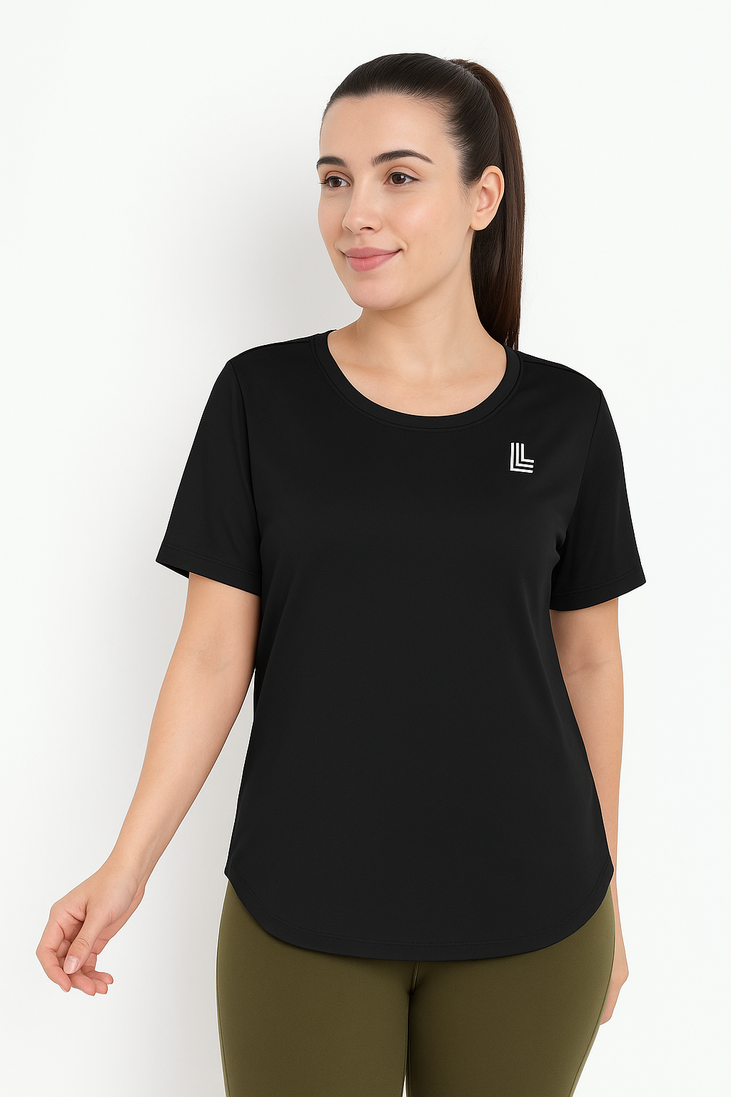 Black Rapid Dry Apple Cut Workout T-Shirt For Women