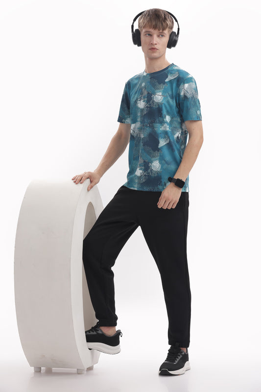 Blue Textured Performance Gym T-Shirt For Men