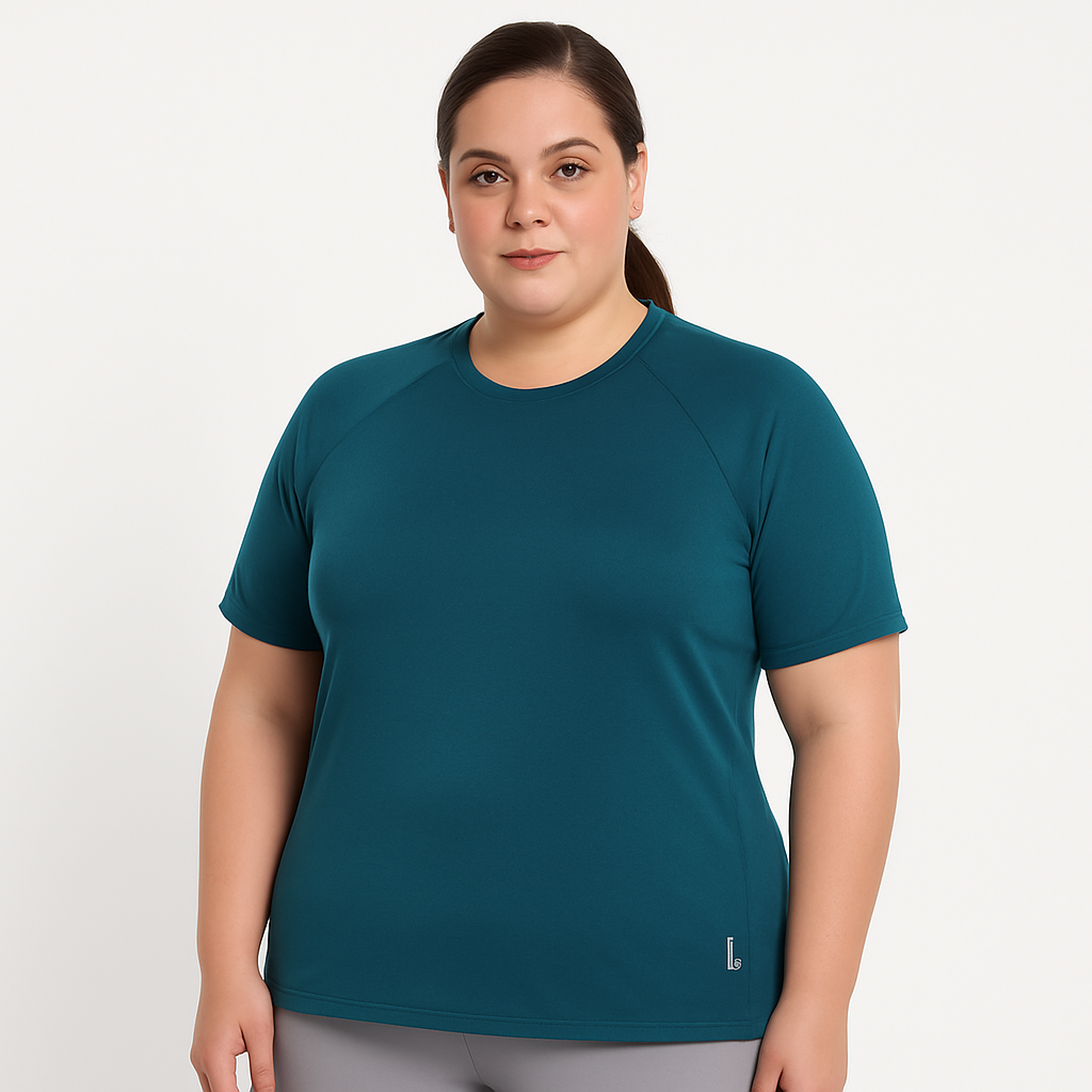 Round Neck Blue Dry-fit Gym T-Shirt For Women