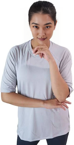 Light Grey Elbow Sleeve Active Wear Gym T-Shirt For Women