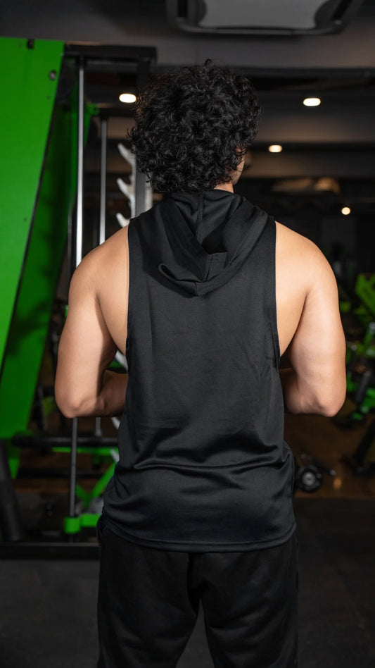 Black Gym Vest Hoodie For Men