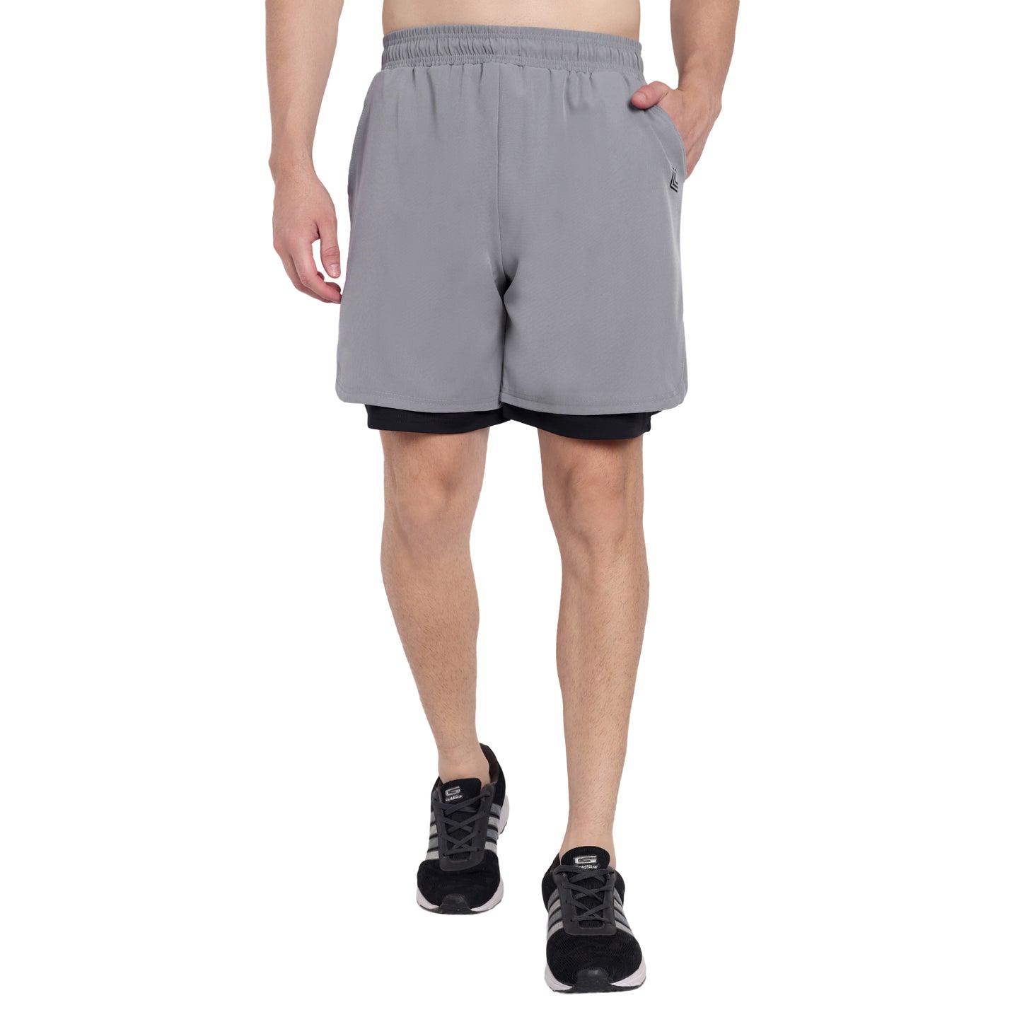 Light Grey Double Layer Gym Shorts For Men
