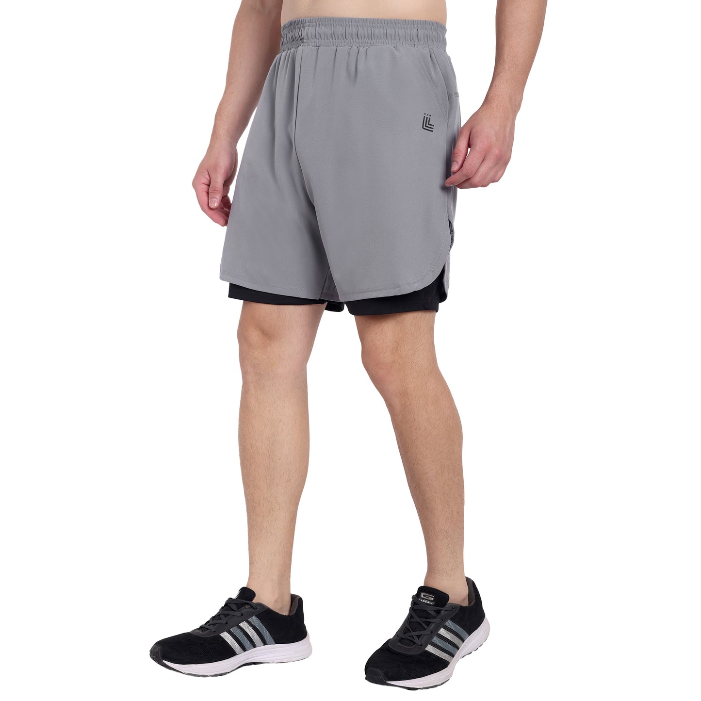 Light Grey Double Layer Gym Shorts For Men