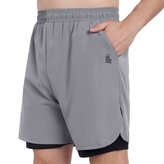 Light Grey Double Layer Gym Shorts For Men