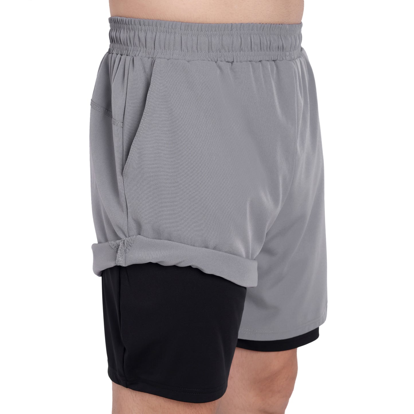 Light Grey Double Layer Gym Shorts For Men