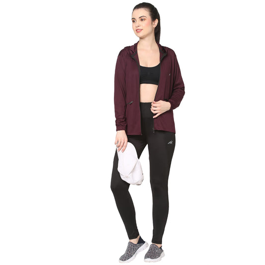 Maroon Gym Hoodie Jacket For Women