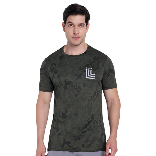 Camouflage Printed Jungle Green Sports & Gym T-Shirt For Men