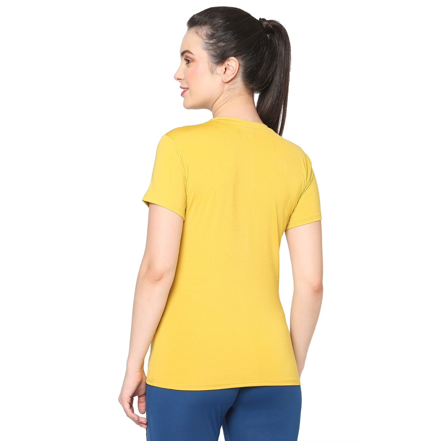 Round Neck Yellow Dry-fit Gym T-Shirt For Women