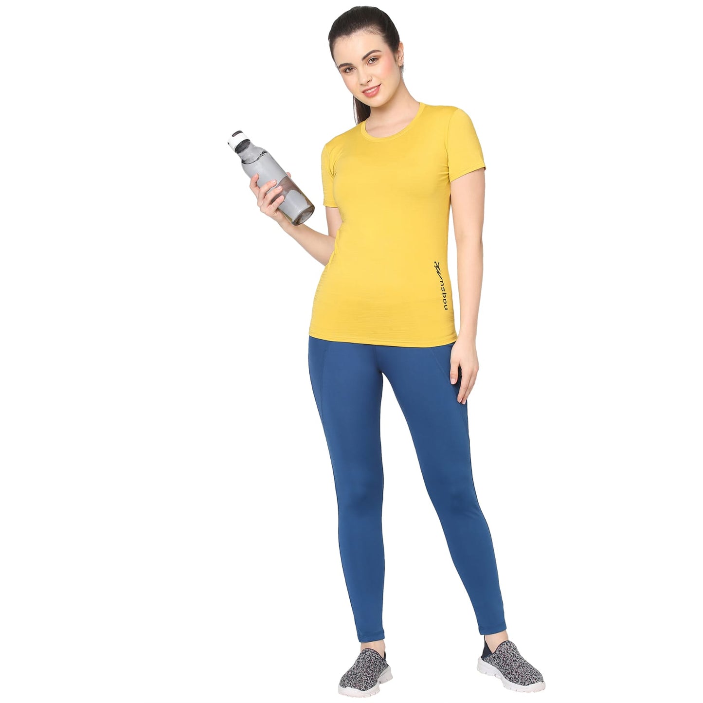 Round Neck Yellow Dry-fit Gym T-Shirt For Women