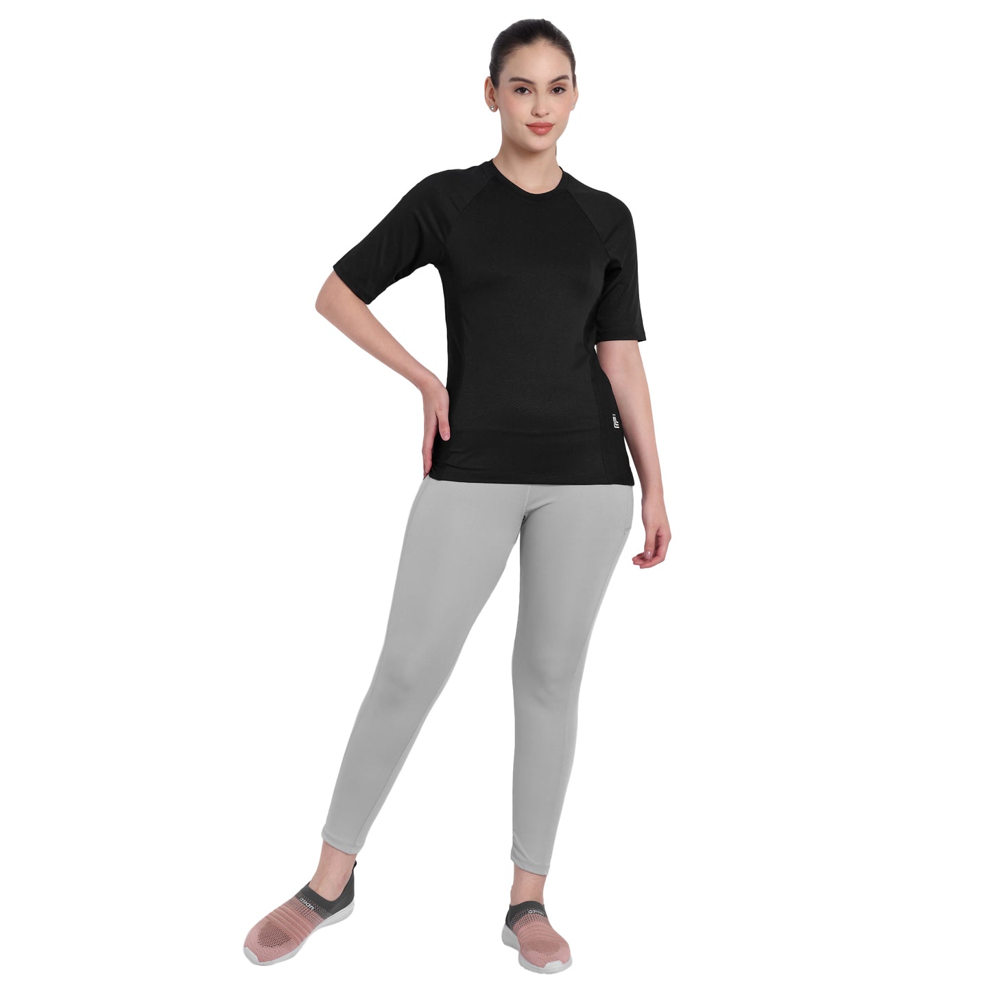 3/4 sleeve Black Sports T-Shirt For Women