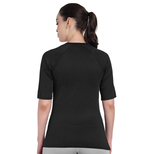 3/4 sleeve Black Sports T-Shirt For Women
