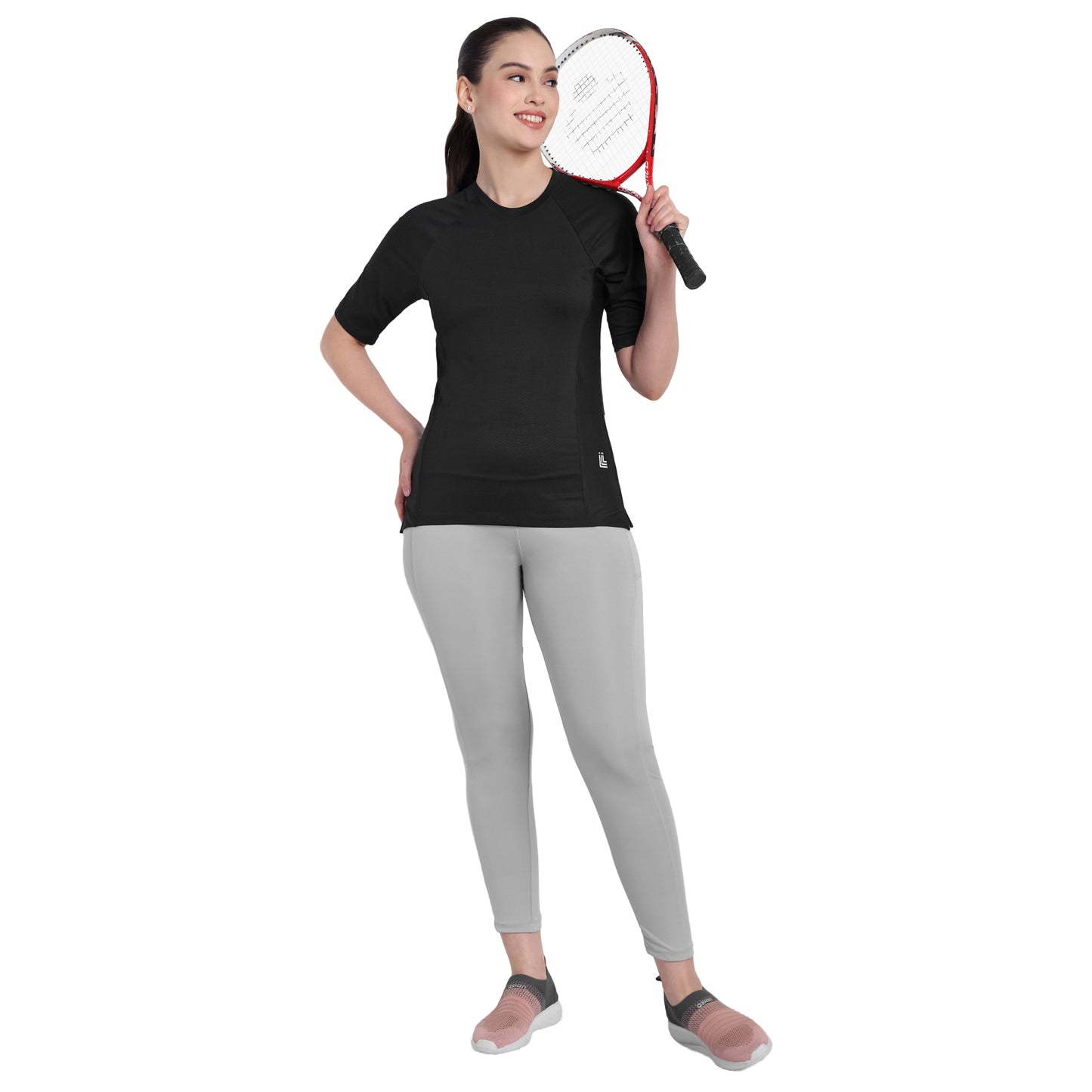 3/4 sleeve Black Sports T-Shirt For Women