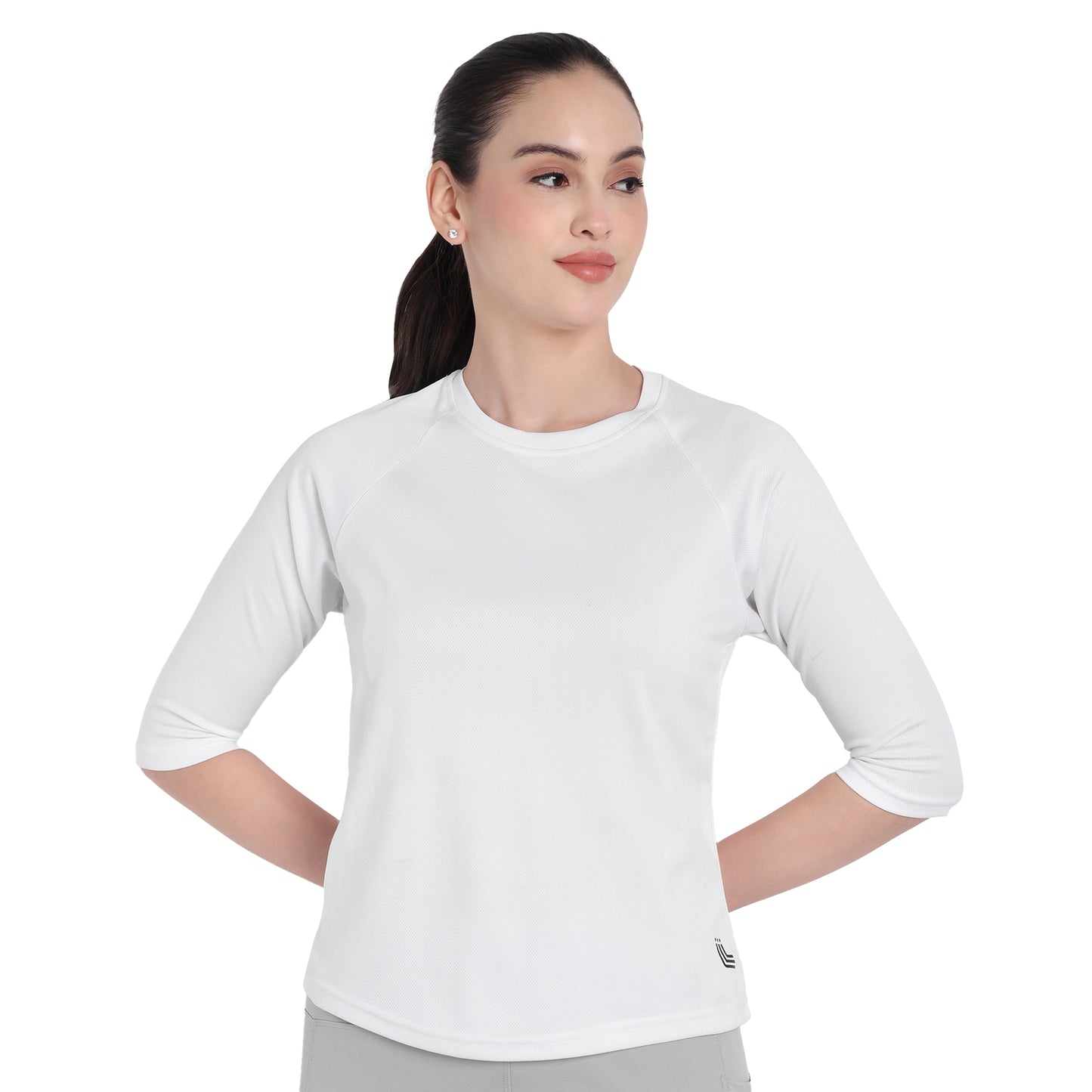 3/4 Sleeve White Gym T-Shirt For Women