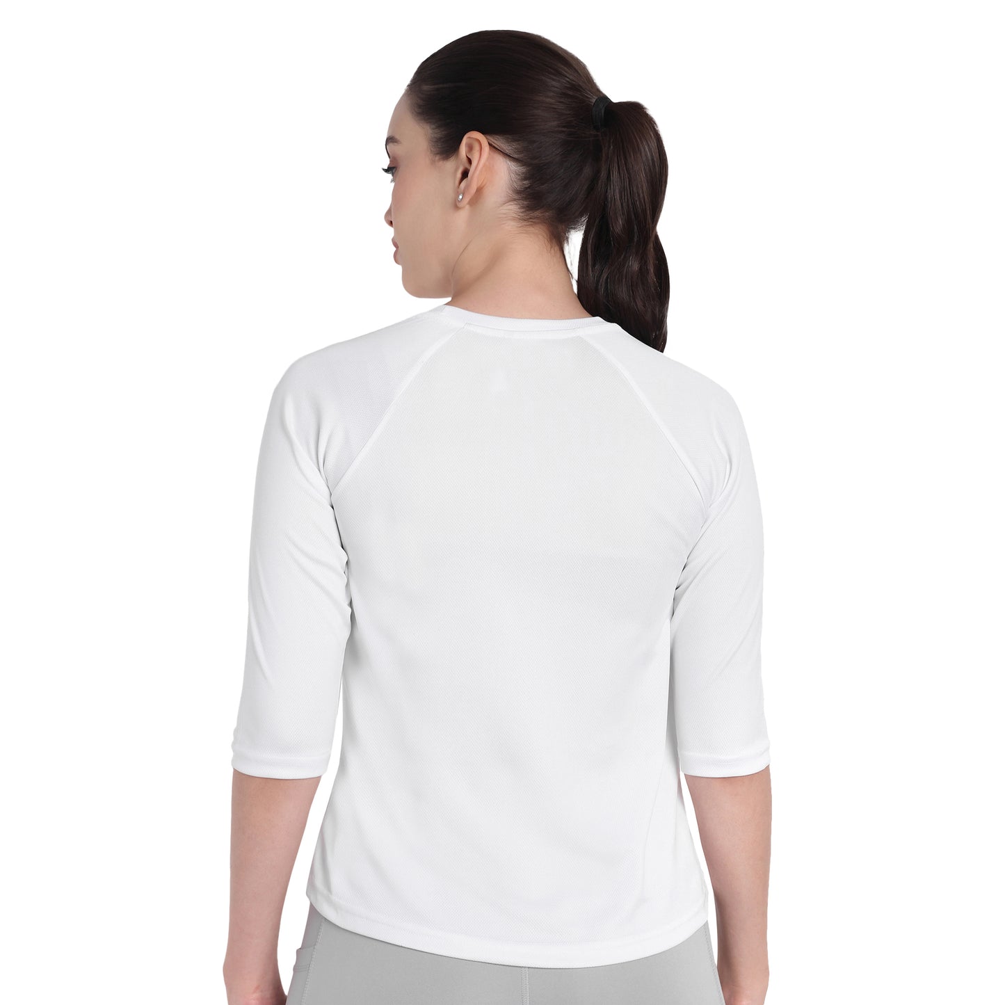 3/4 Sleeve White Gym T-Shirt For Women