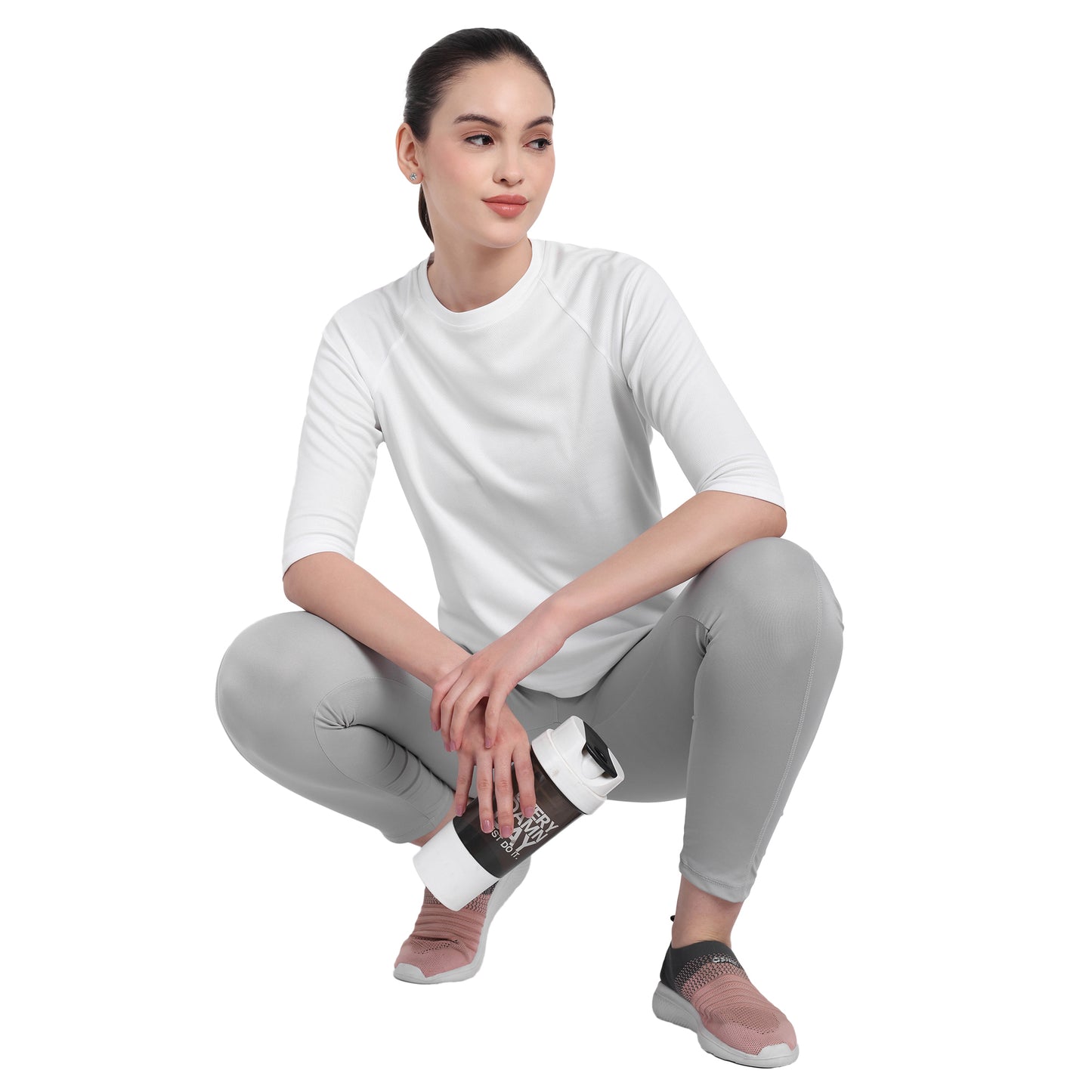 3/4 Sleeve White Gym T-Shirt For Women