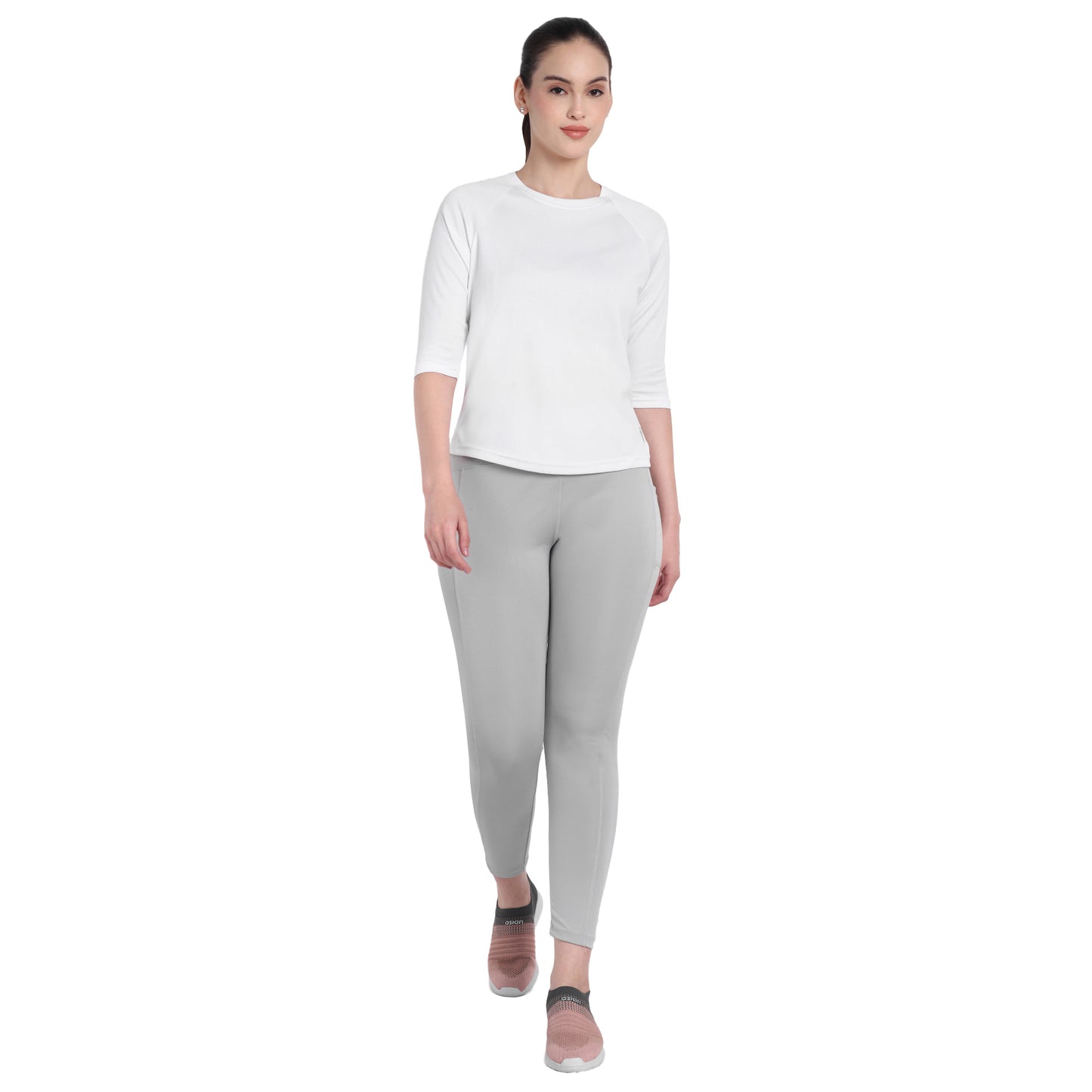 3/4 Sleeve White Gym T-Shirt For Women