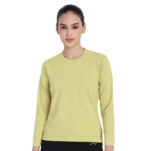 Full Sleeve Dry-fit Round Neck Light Green T-Shirt For Women