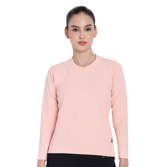 Full Sleeve Dry-fit Round Neck Pink T-Shirt For Women