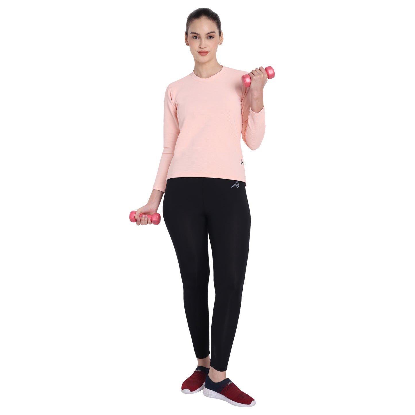 Full Sleeve Dry-fit Round Neck Pink T-Shirt For Women
