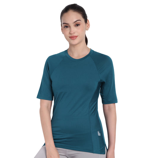 Round Neck  Blue Dry-fit Gym T-Shirt For Women
