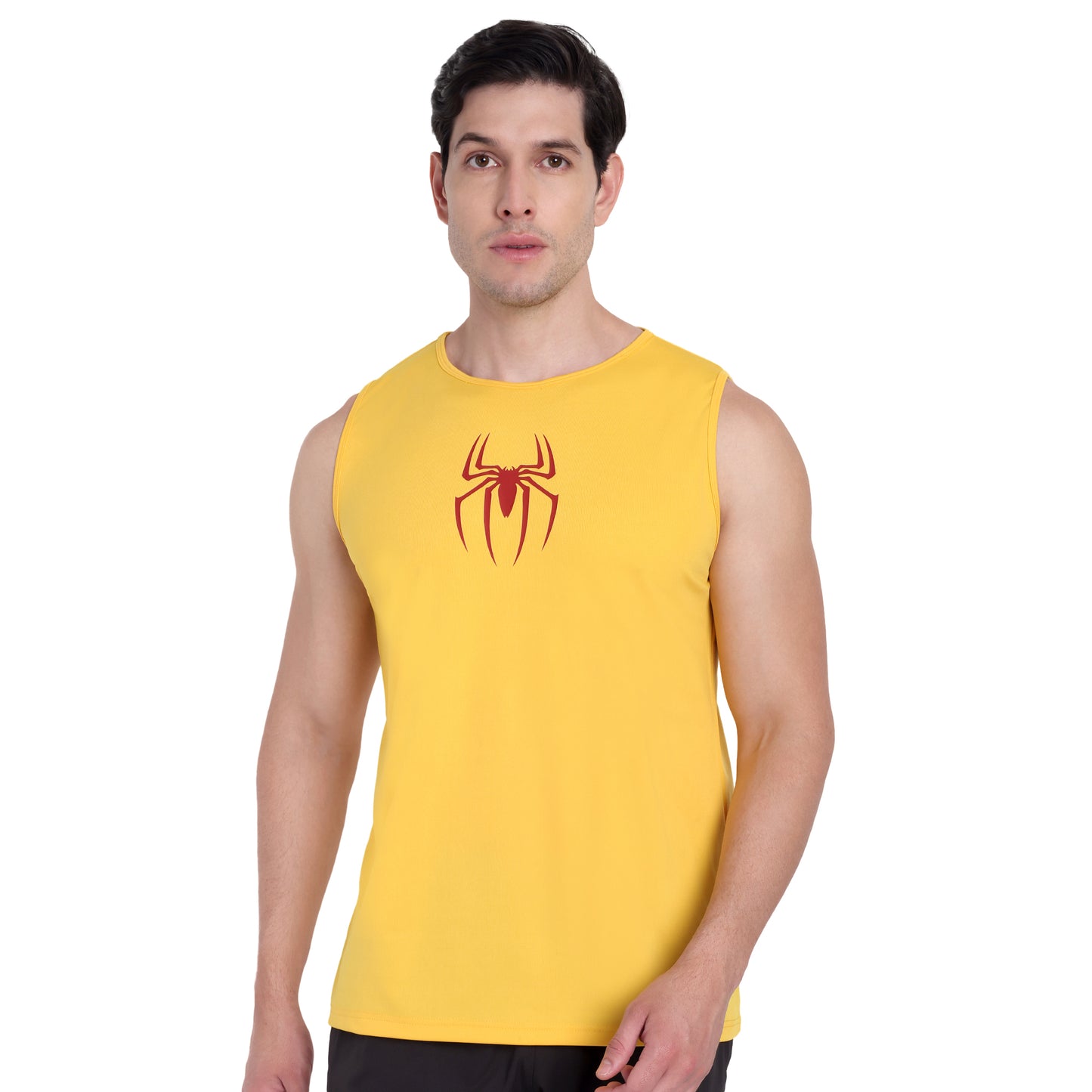Yellow Round Neck Gym Stringer & Tank Top for Men