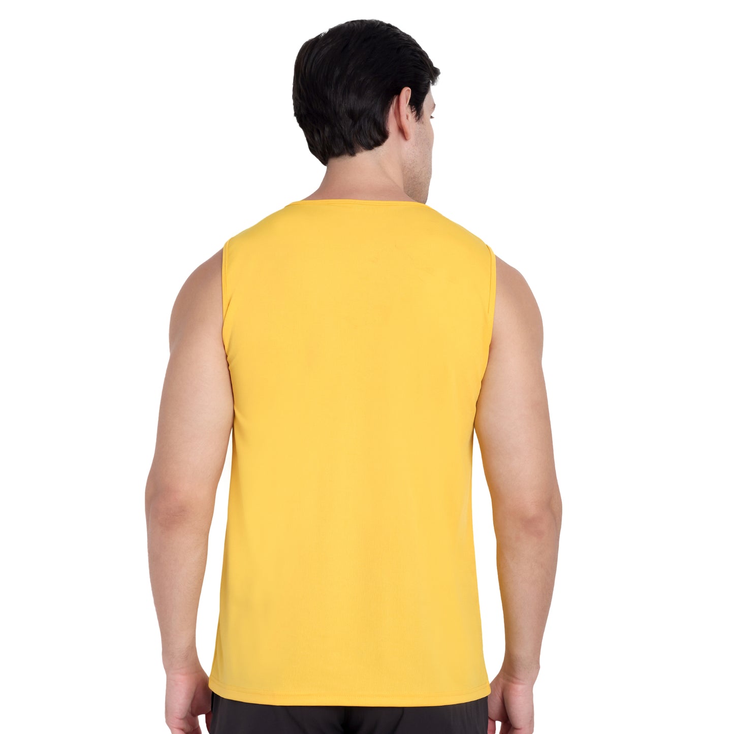 Yellow Round Neck Gym Stringer & Tank Top for Men
