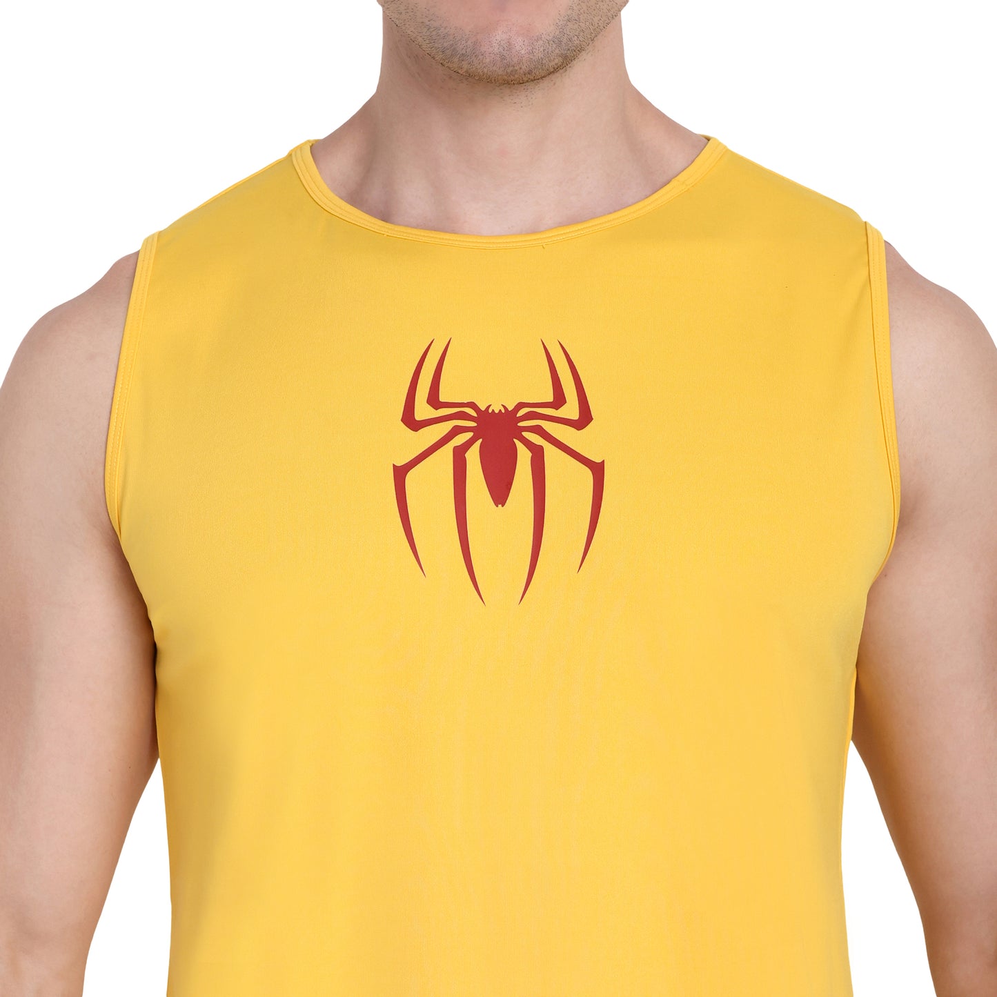 Yellow Round Neck Gym Stringer & Tank Top for Men