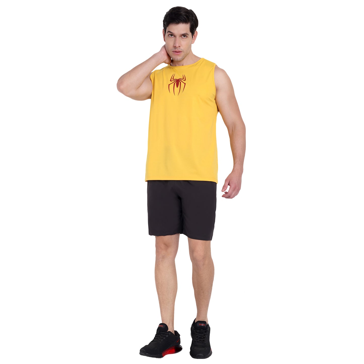 Yellow Round Neck Gym Stringer & Tank Top for Men