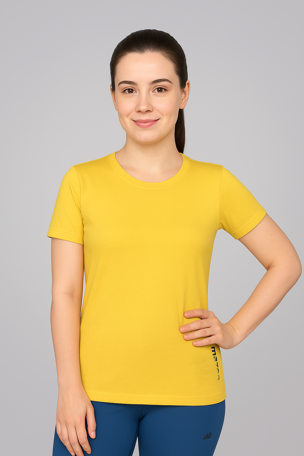 Round Neck Yellow Dry-fit Gym T-Shirt For Women