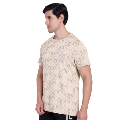 Beige Textured Performance T-Shirt For Men