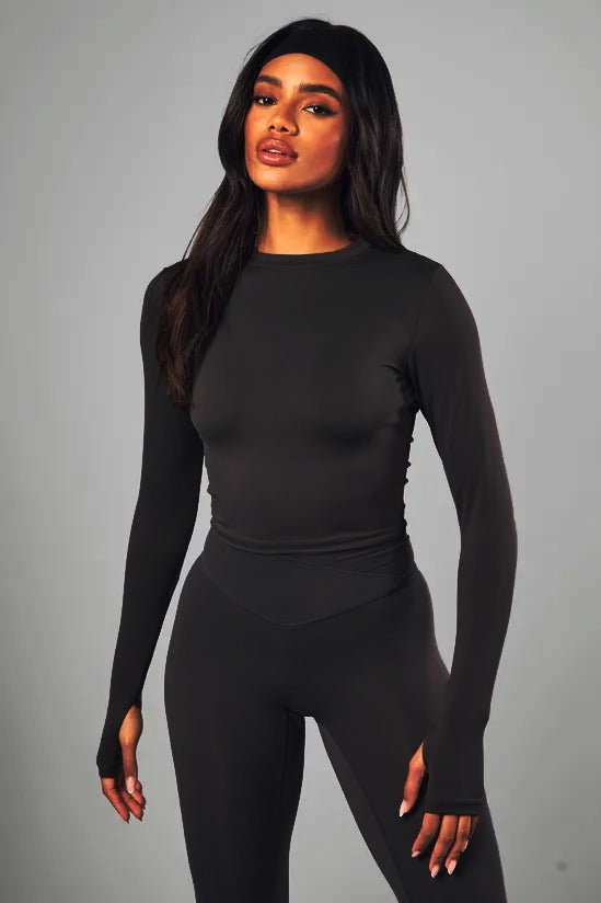 Black Full Sleeve Compression T-shirt For Women