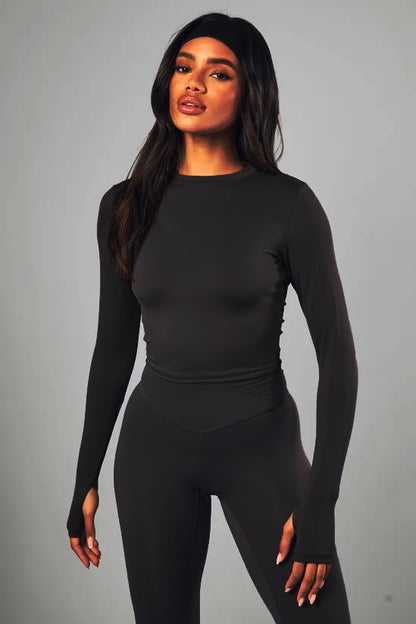 Black Full Sleeve Compression T-shirt For Women
