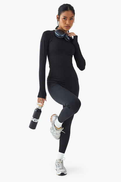 Black Full Sleeve Compression T-shirt For Women