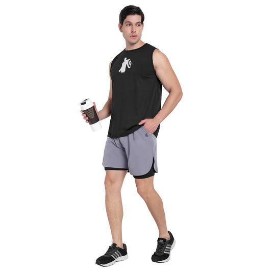 Black Round Neck Gym Vest & Tank Top For Men