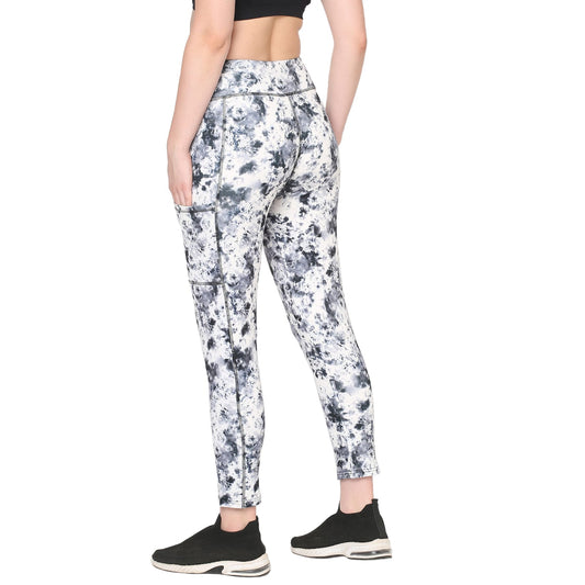 White Black Marble Shade Printed Gym Leggings