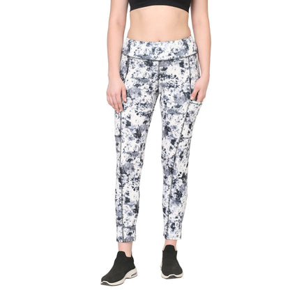 White Black Marble Shade Printed Gym Leggings