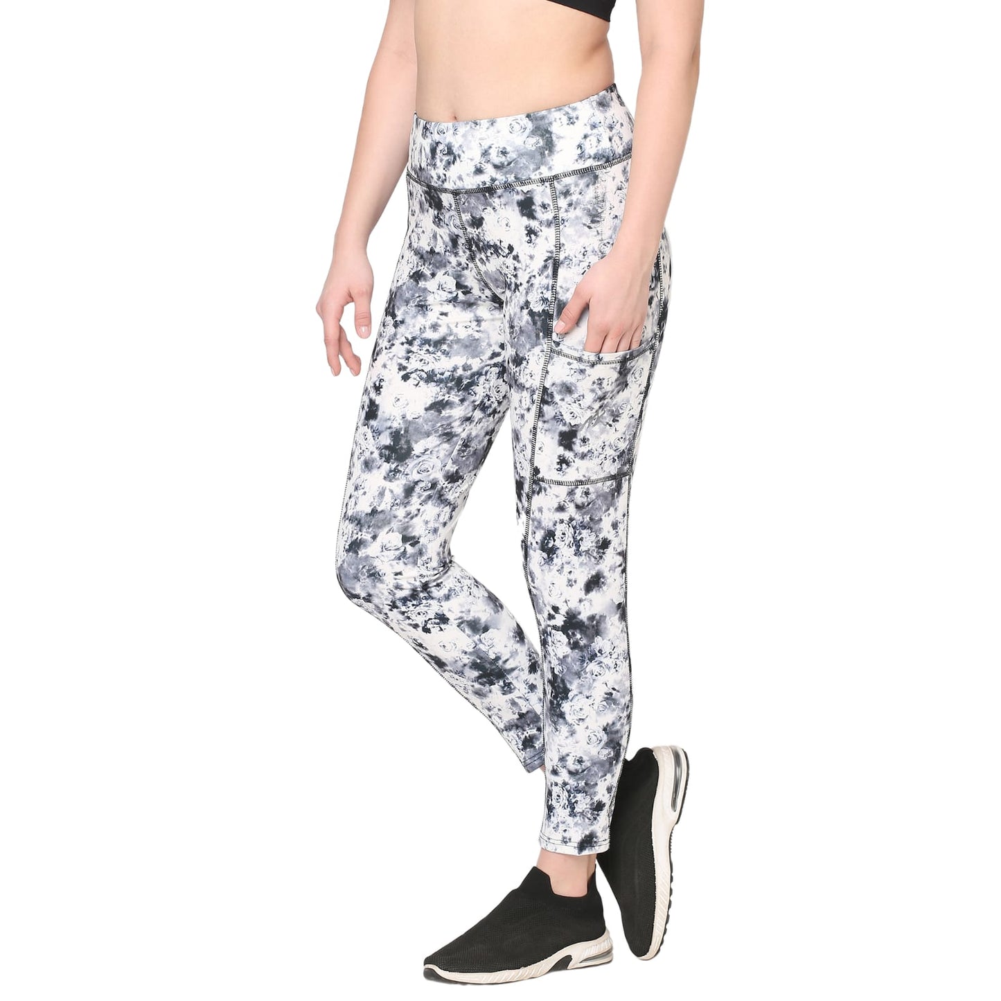 White Black Marble Shade Printed Gym Leggings