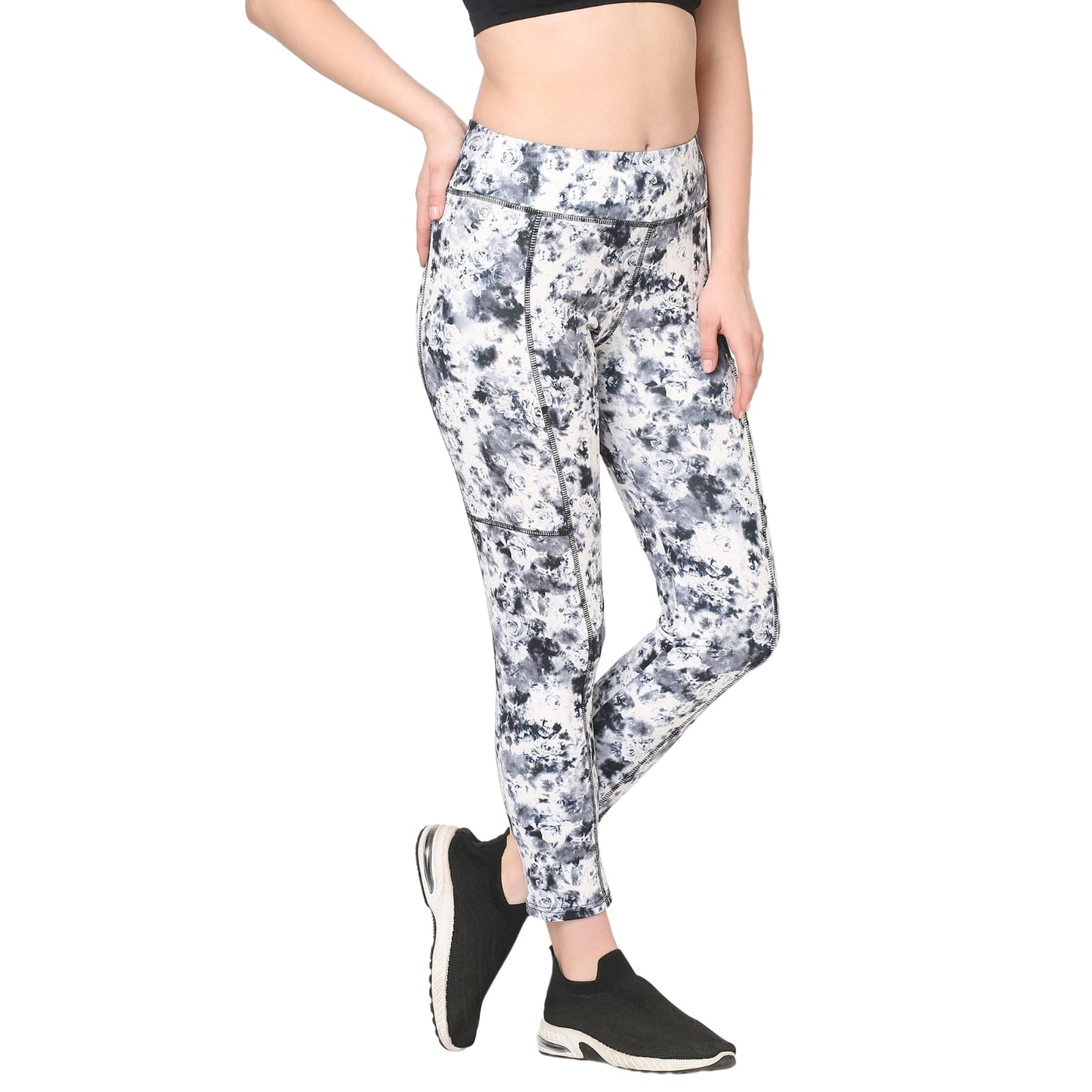 White Black Marble Shade Printed Gym Leggings
