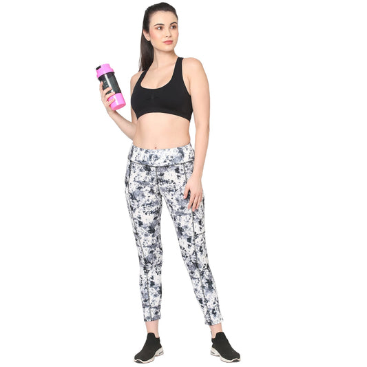 White Black Marble Shade Printed Gym Leggings
