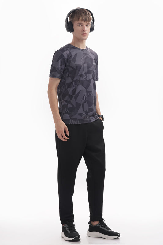 Black & Grey Textured Performance Gym T-Shirt For Men