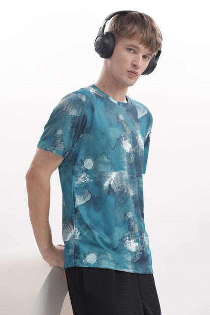 Blue Textured Performance Gym T-Shirt For Men