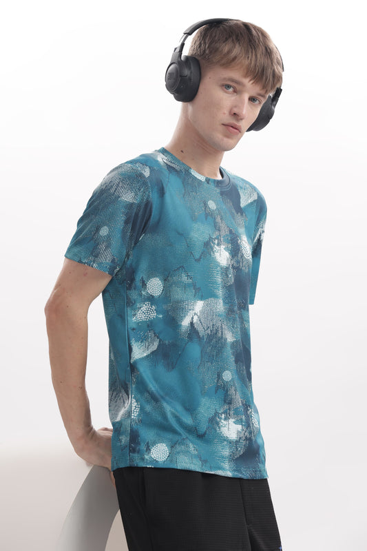 Blue Textured Performance Gym T-Shirt For Men