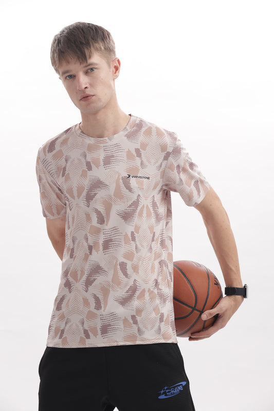 Cream Textured Performance Gym T-Shirt For Men